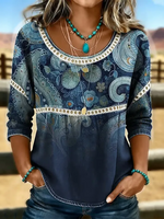 Women Crew Neck Half Sleeve Floral Print Casual Blouse