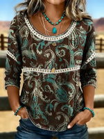 Women Crew Neck Half Sleeve Paisley Print Casual Blouse
