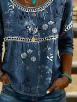 Women Crew Neck Half Sleeve Floral Print Casual Blouse