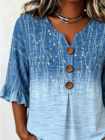 V Neck Half Sleeve Floral Abstract Printing Regular Micro-Elasticity Blouse For Women