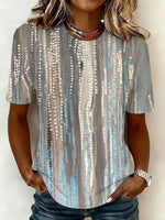 Women Crew Neck Short Sleeve Vertical Dot Abstract Loose Graphic T-shirt