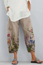 Plain Floral Print Casual Daily Pants