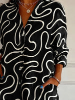 Shirt Collar Long Sleeve Abstract Regular Micro-Elasticity Loose Shirt For Women