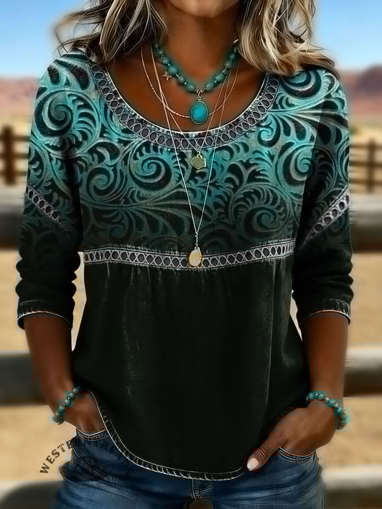 Crew Neck Half Sleeve Abstract Printing Regular Loose Blouse For Women