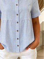Crew Neck Short Sleeve Striped Casual Regular Loose Shirt For Women