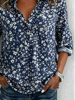 V Neck Long Sleeve Floral Regular Loose Shirt For Women