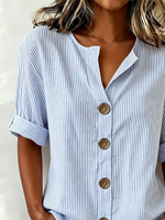 V Neck Half Sleeve Striped Regular Loose Shirt For Women