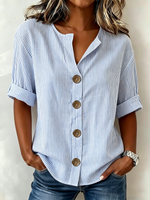 V Neck Half Sleeve Striped Regular Loose Shirt For Women