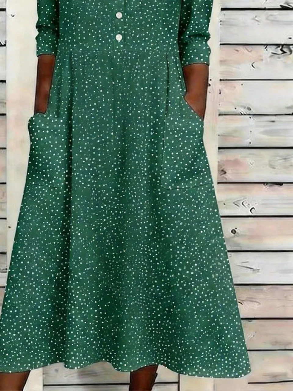 Women Abstract Polka Dots Summer Dress Half Open Collar Half Sleeve A-Line Dress