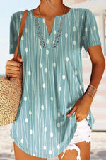 Casual Polka Dot Print V Neck Short Sleeves T-Shirt