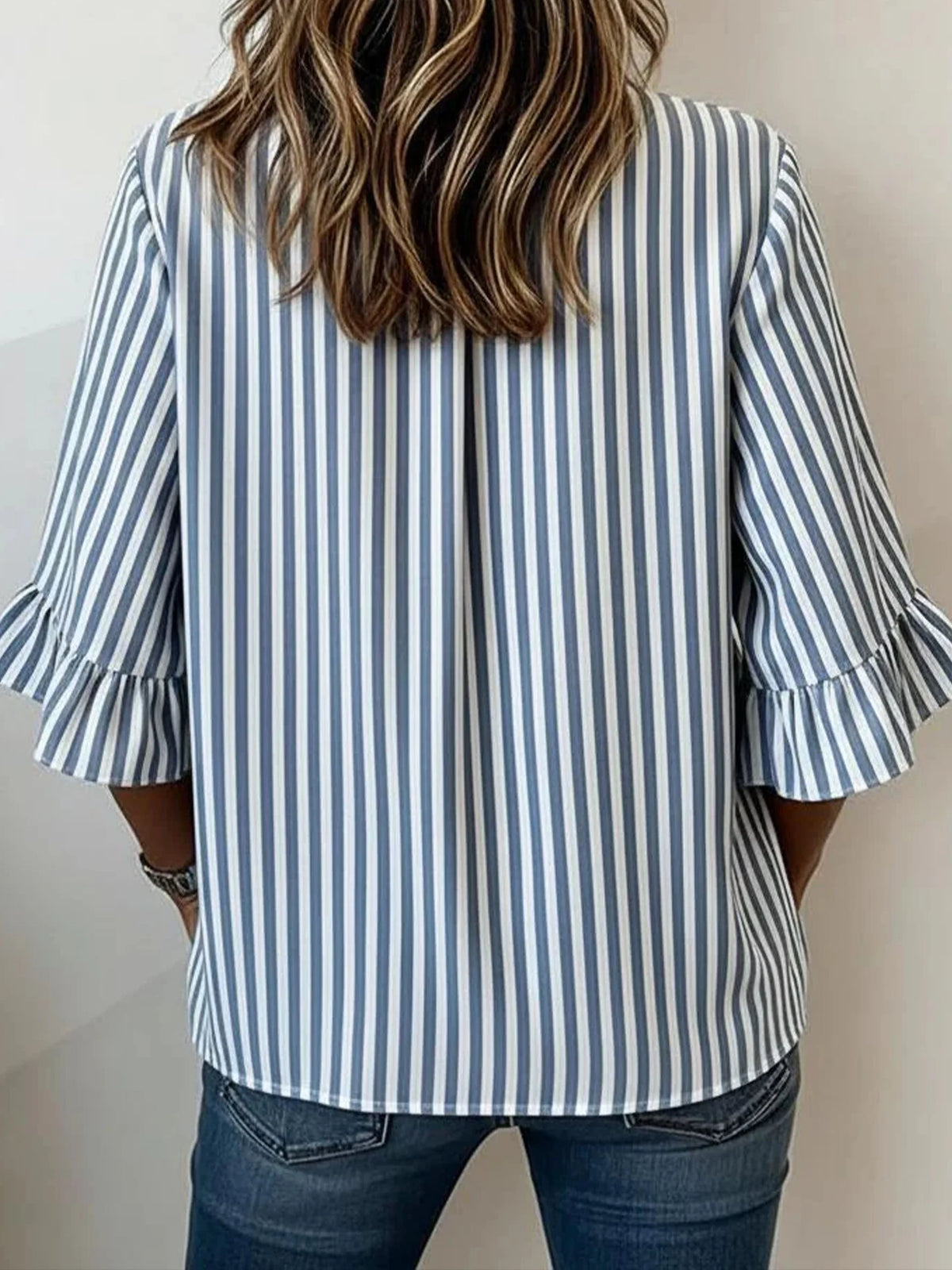 V Neck Half Sleeve Striped Regular Regular Fit Blouse For Women