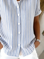 Shawl Collar Short Sleeve Striped Regular Regular Fit Shirt For Women
