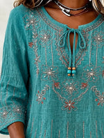 V Neck Half Sleeve Floral Regular Loose Blouse For Women