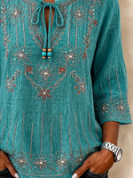 V Neck Half Sleeve Floral Regular Loose Blouse For Women