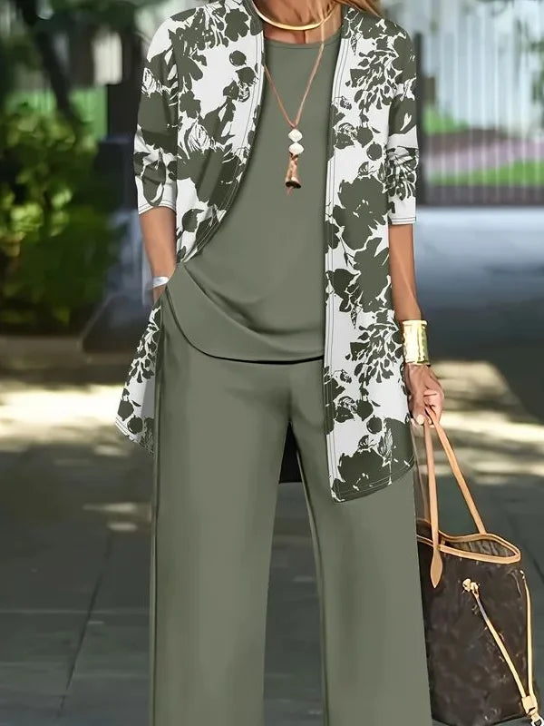 Women Floral Printing Matching Outfit Daily Long Sleeve Casual Spring/Fall Multi-Piece Set Matching Set