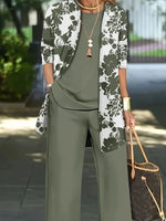 Women Floral Printing Matching Outfit Daily Long Sleeve Casual Spring/Fall Multi-Piece Set Matching Set
