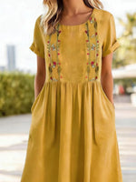 Women's Short Sleeve Summer Yellow Floral Printing Crew Neck Daily Going Out Casual Maxi H-Line Shift Dress Dress