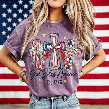 God Bless America Vintage T-Shirt – USA 250th Anniversary Washed Graphic Tee