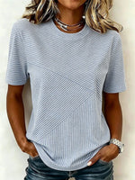 Women's Classic Vertical Striped Crew Neck Short Sleeve Casual T-Shirt