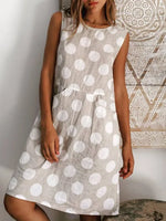 Women's Polka Dot Sleeveless Crew Neck Cotton Blend Casual Midi Dress