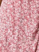 Pink Ditsy Floral V Neck Short Sleeve Asymmetrical Hem Vacation Midi Dress