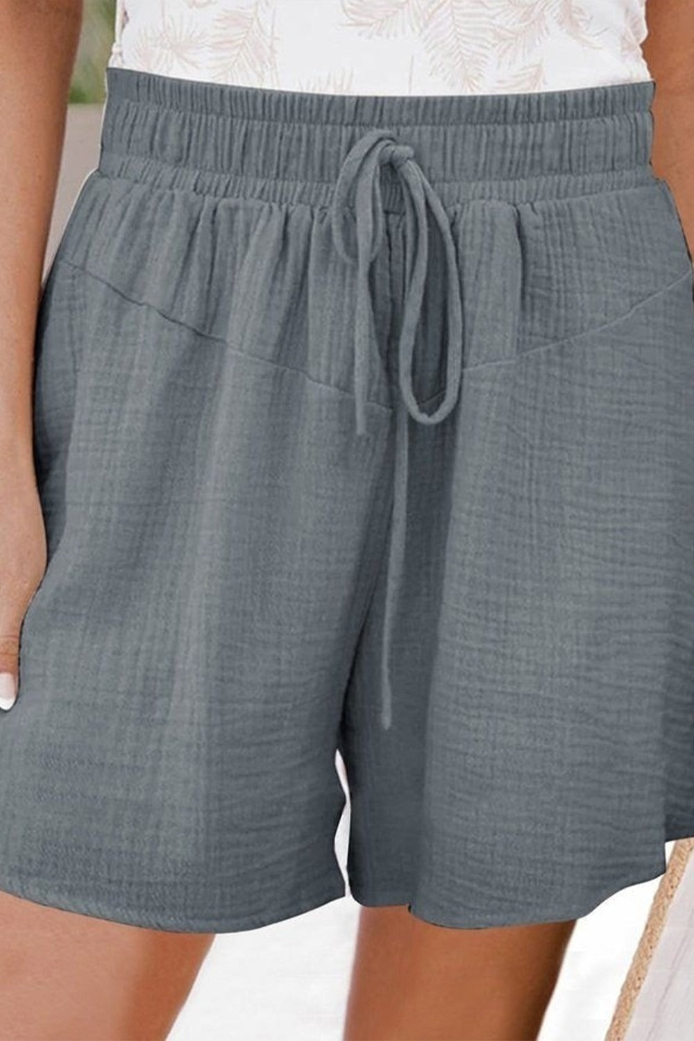 Plain Casual Drawstring Loose Shorts