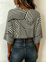 Women Abstract Stripes Half Sleeve Casual Blouse
