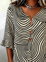 V Neck Abstract Stripes Ruffle Half Sleeve Blouse