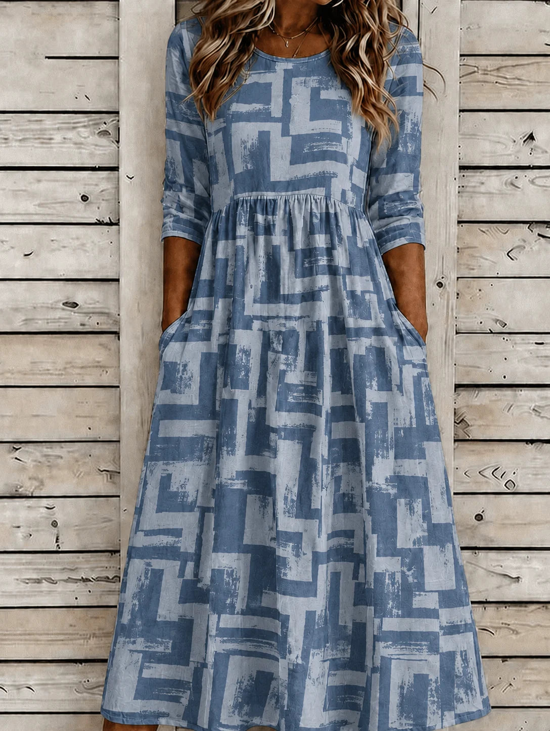 Women Abstract Graphic Summer Dress Crew Neck Half Sleeve A-Line Maxi Dress