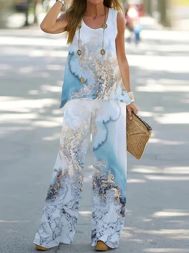 Elegant Personality Round Neck Print Loose Two-Piece Sets