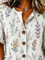 Stand Collar Three Quarter Sleeve Floral Regular Loose Shirt For Women