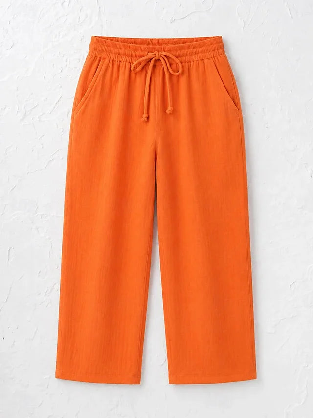 Women's Solid Color Breathable Linen Blend Casual Capri Pants For Daily Wear