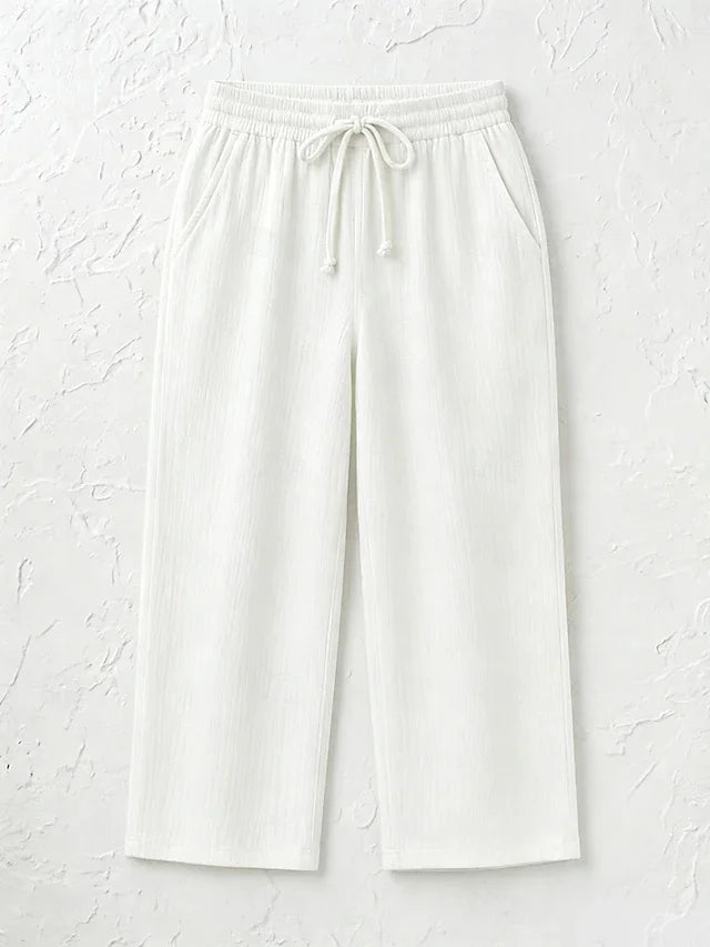 Women's Solid Color Breathable Linen Blend Casual Capri Pants For Daily Wear
