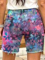 Ethnicity Gradation Abstract Flowers Women's Art Print Casual Denim Shorts