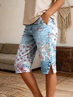Women's Retro Patchwork Floral Art Print Casual Denim Shorts Share on Facebook