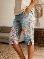 Women's Retro Patchwork Floral Art Print Casual Denim Shorts Share on Facebook