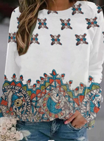 White Round Neck Long Sleeves Printed Casual Sweatshirt