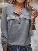 Plain Notched Long Sleeves Casual Blouse