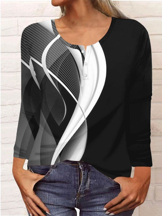 Casual Ethnic Half Open Collar Long Sleeves Blouse