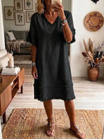 Vintage Frayed Hem Cotton Linen Dress