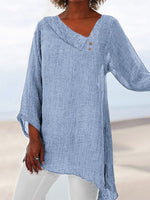 Asymmetrical Casual V Neck Plain Long Sleeves Blouse