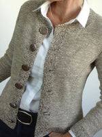 Khaki Collarless Long Sleeves Button Sweater Cardigan