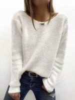 Plain Boat Neck White Long Sleeves Sweater