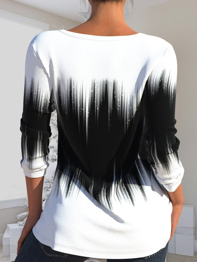 Ombre Casual V Neck Long Sleeves T-shirt