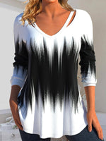 Ombre Casual V Neck Long Sleeves T-shirt