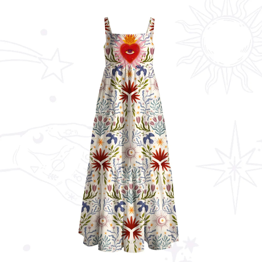 Sacred Flame Heart Wide Straps Maxi Dress