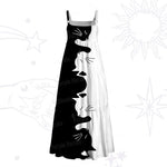 Yin Yang Cat Lover Wide Strap Flowy Maxi Dress