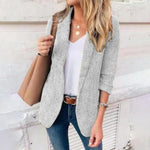 Gray Plain Lapel Long Sleeves Blazer Jacket