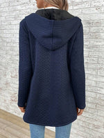Blue Hooded Long Sleeves Outerwear Plain Cardigan