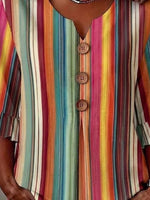 V Neck Half Sleeve Striped Regular Regular Fit Blouse For Women